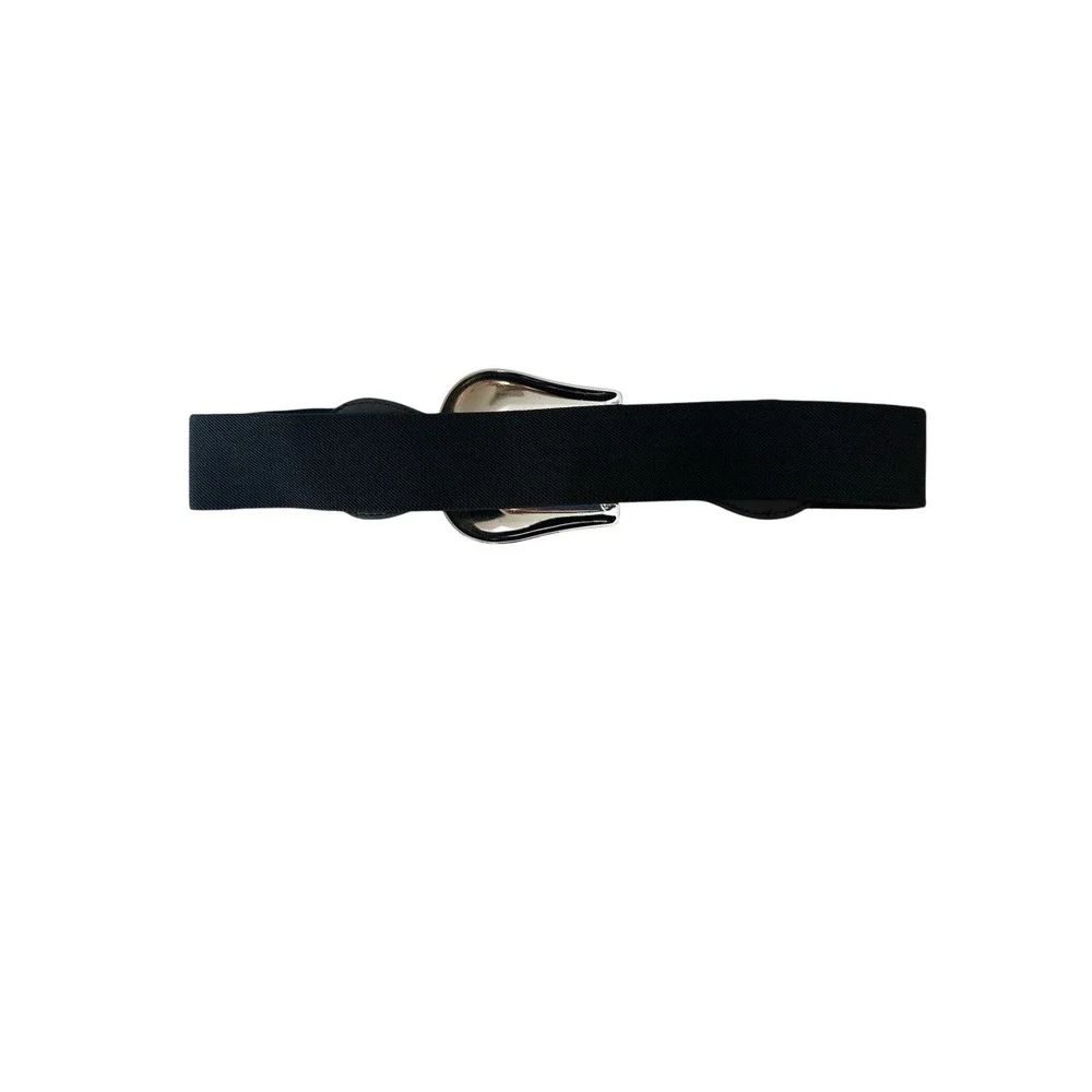 ASOS Belt Womens Small Médium Black West‎ Silver Plated Buckle Cowgirl Elastic